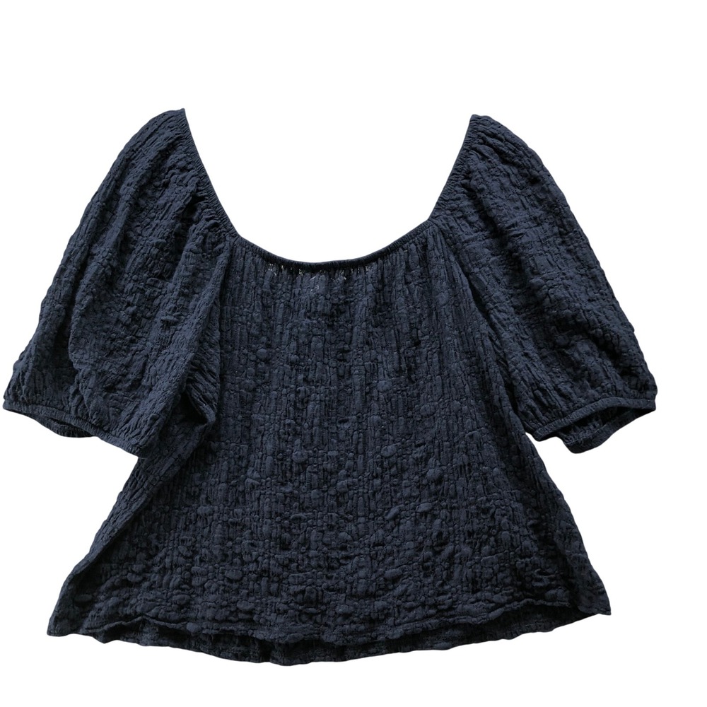 Old Navy Puff Sleeve Square Neck Blouse Womens XL Tall Navy Seersucker XLT